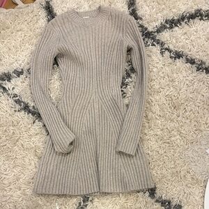 H&M Ribbed Knit Long Sleeve Dress - Taupe Beige
